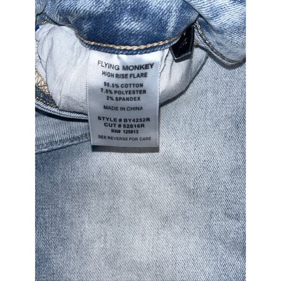 Flying Monkey High Rise Blue White Flare Stretch Jeans Women's 34 18 Festival XL - Picture 6 of 9